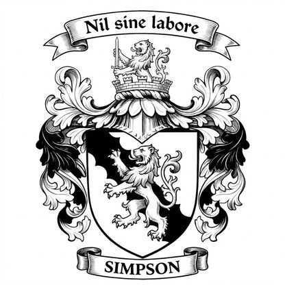 The Simpson Family Coat of Arms digital download: Includes Color PNG, B&W PNG, and SVG vector files