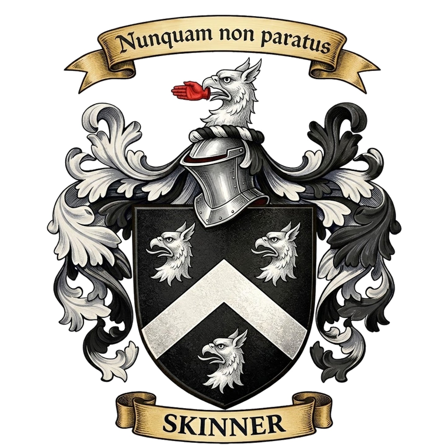 The Skinner Family Coat of Arms digital download: Includes Color PNG, B&W PNG, and SVG vector files