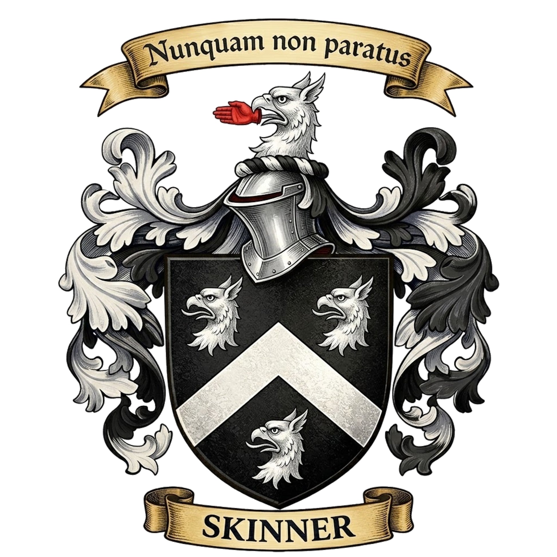 The Skinner Family Coat of Arms digital download: Includes Color PNG, B&W PNG, and SVG vector files
