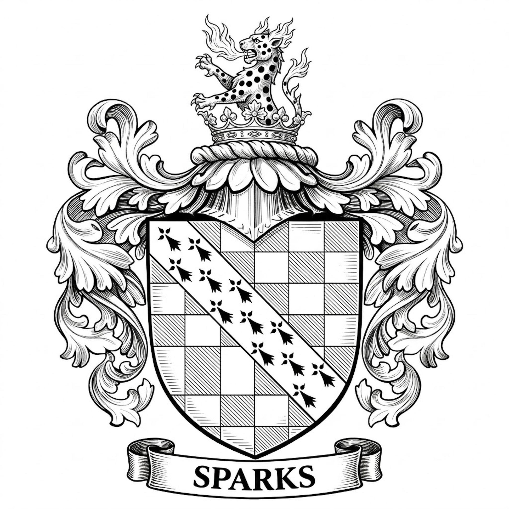 The Sparks Family Coat of Arms digital download: Includes Color PNG, B&W PNG, and SVG vector files