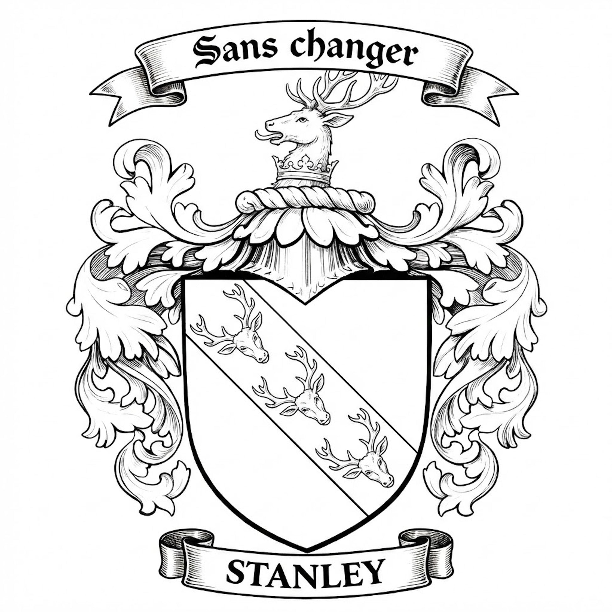 The Stanley Family Coat of Arms digital download: Includes Color PNG, B&W PNG, and SVG vector files