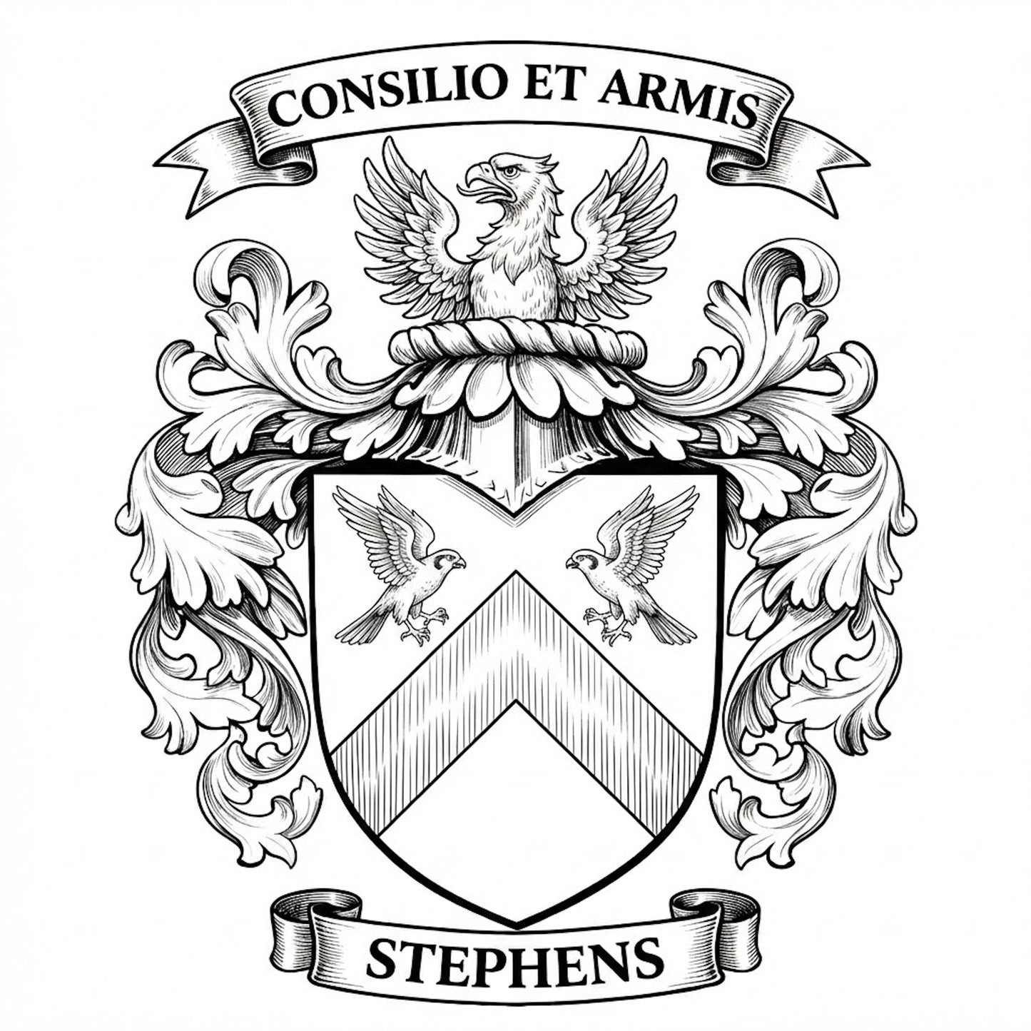 The Stephens Family Coat of Arms digital download: Includes Color PNG, B&W PNG, and SVG vector files