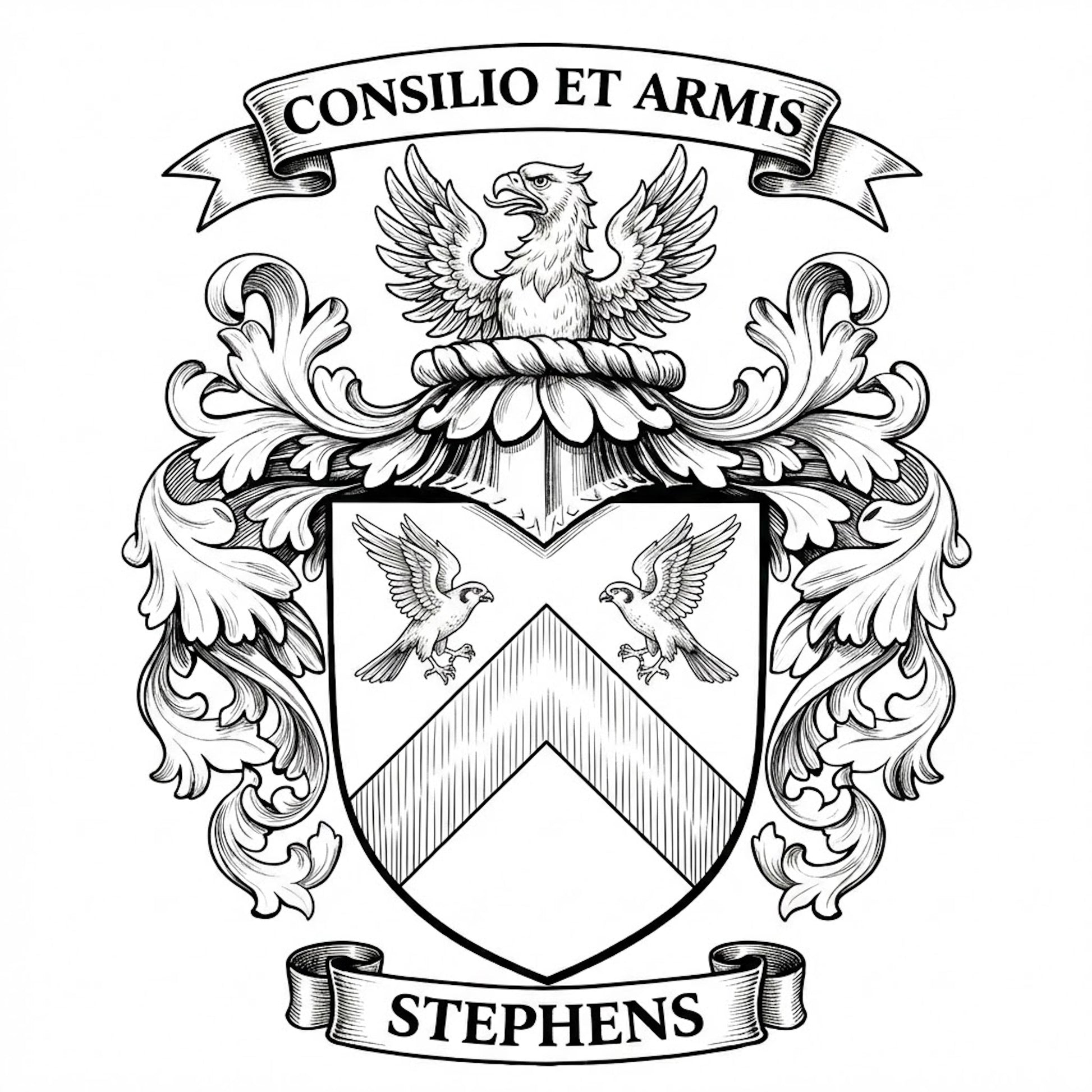 The Stephens Family Coat of Arms digital download: Includes Color PNG, B&W PNG, and SVG vector files