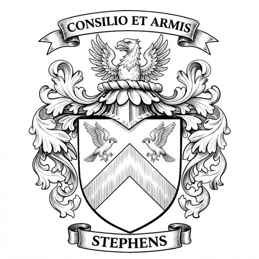 The Stephens Family Coat of Arms digital download: Includes Color PNG, B&W PNG, and SVG vector files