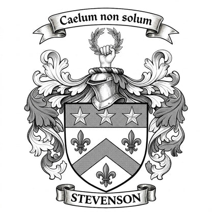 The Stevenson Family Coat of Arms digital download: Includes Color PNG, B&W PNG, and SVG vector files