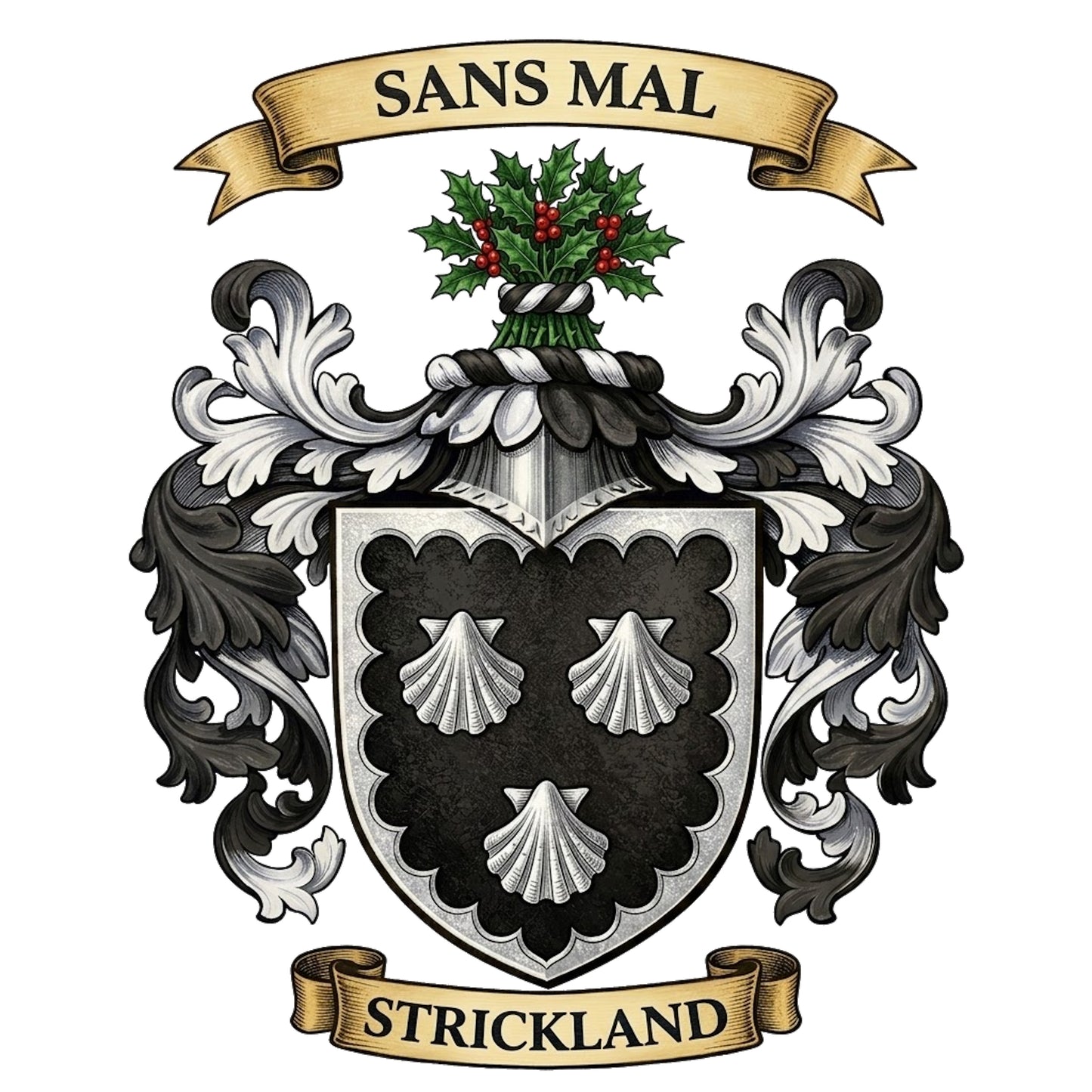 The Strickland Family Coat of Arms digital download: Includes Color PNG, B&W PNG, and SVG vector files