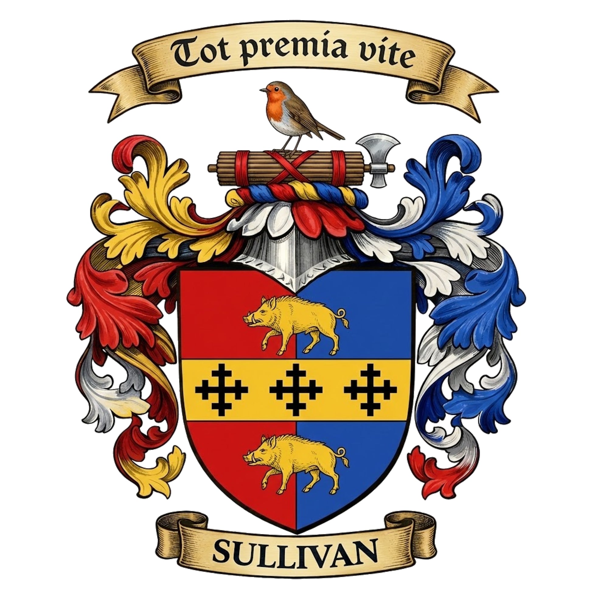 The Sullivan Family Coat of Arms digital download: Includes Color PNG, B&W PNG, and SVG vector files