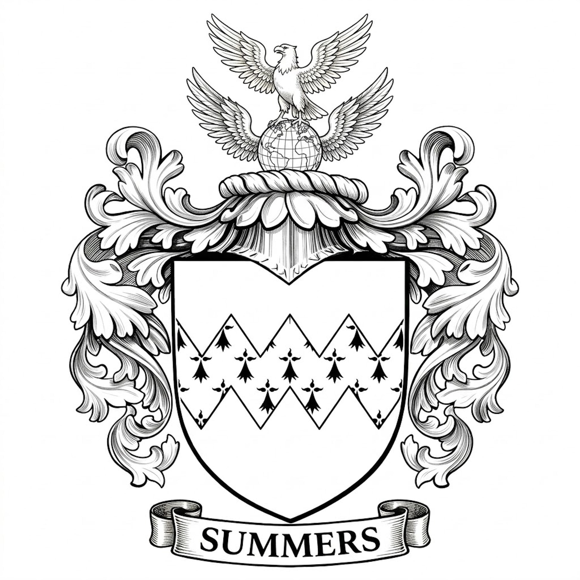 The Summers Family Coat of Arms digital download: Includes Color PNG, B&W PNG, and SVG vector files