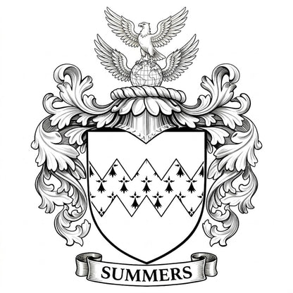 The Summers Family Coat of Arms digital download: Includes Color PNG, B&W PNG, and SVG vector files