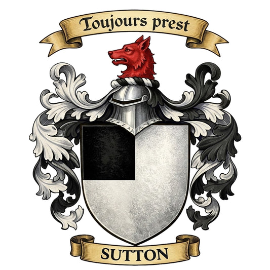 The Sutton Family Coat of Arms digital download: Includes Color PNG, B&W PNG, and SVG vector files