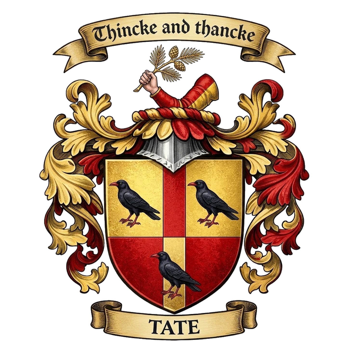 The Tate Family Coat of Arms digital download: Includes Color PNG, B&W PNG, and SVG vector files