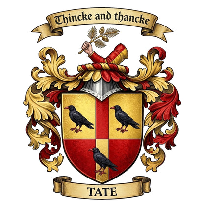 The Tate Family Coat of Arms digital download: Includes Color PNG, B&W PNG, and SVG vector files