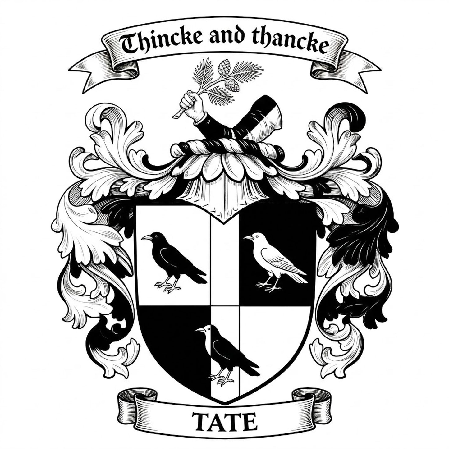 The Tate Family Coat of Arms digital download: Includes Color PNG, B&W PNG, and SVG vector files