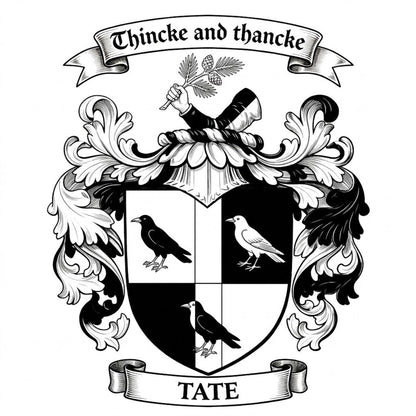 The Tate Family Coat of Arms digital download: Includes Color PNG, B&W PNG, and SVG vector files