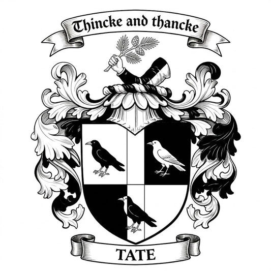 The Tate Family Coat of Arms digital download: Includes Color PNG, B&W PNG, and SVG vector files