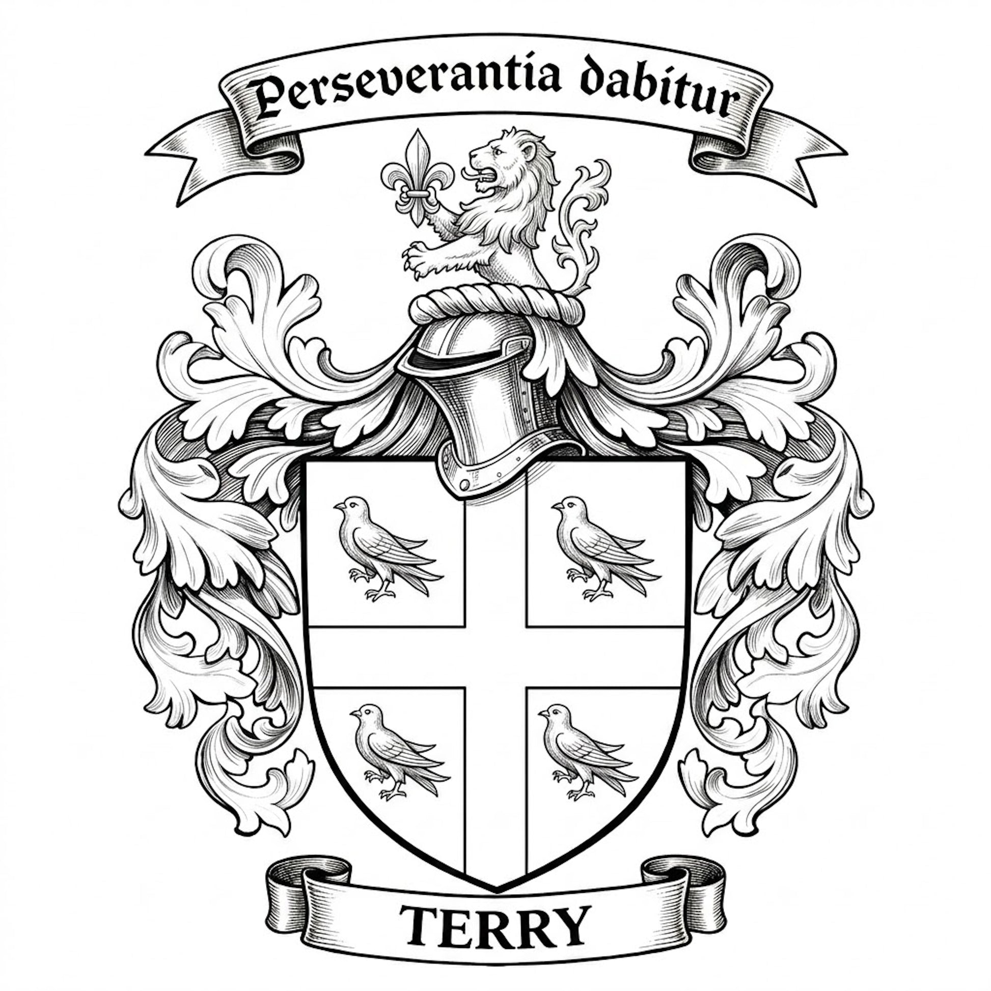 The Terry Family Coat of Arms digital download: Includes Color PNG, B&W PNG, and SVG vector files