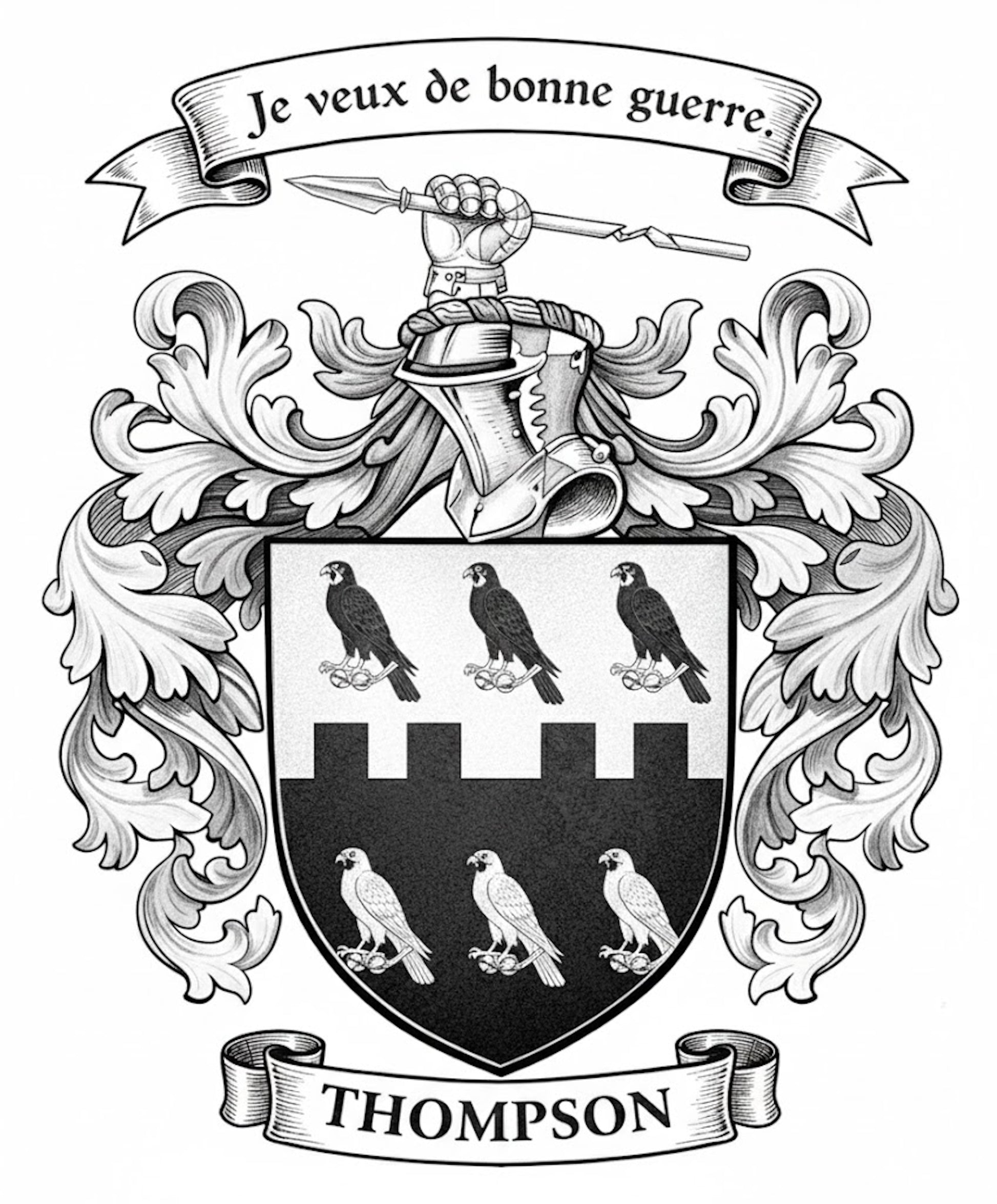 The Thompson Family Coat of Arms digital download: Includes Color PNG, B&W PNG, and SVG vector files