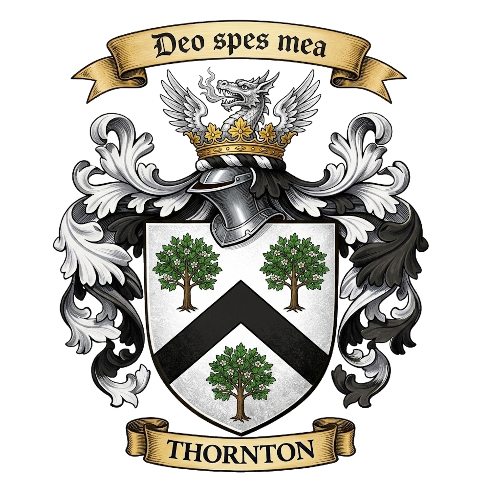 The Thornton Family Coat of Arms digital download: Includes Color PNG, B&W PNG, and SVG vector files