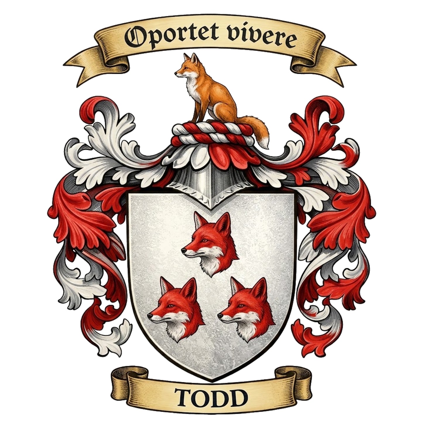 The Todd Family Coat of Arms digital download: Includes Color PNG, B&W PNG, and SVG vector files