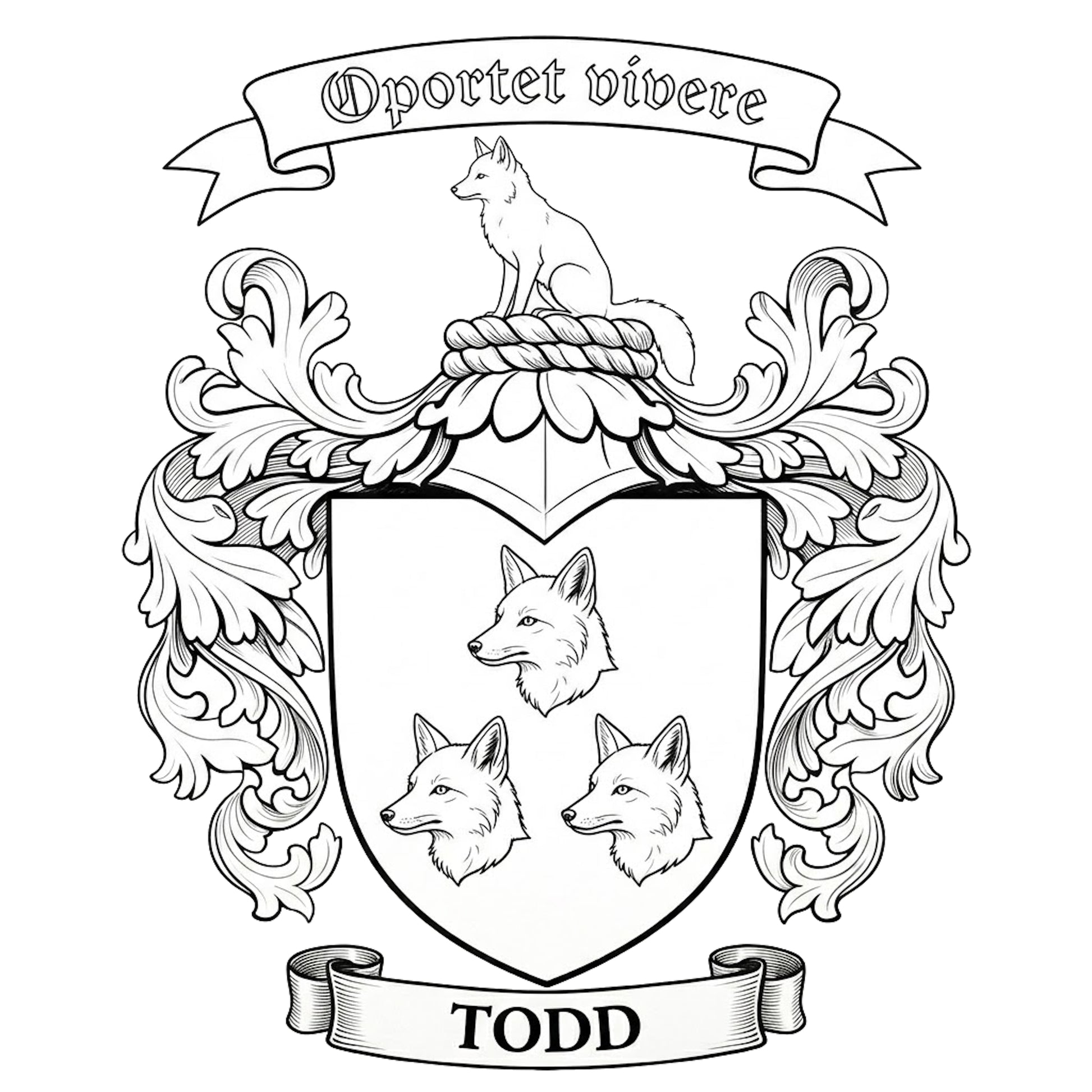The Todd Family Coat of Arms digital download: Includes Color PNG, B&W PNG, and SVG vector files