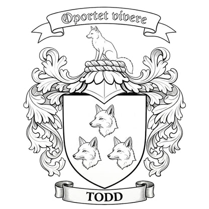 The Todd Family Coat of Arms digital download: Includes Color PNG, B&W PNG, and SVG vector files