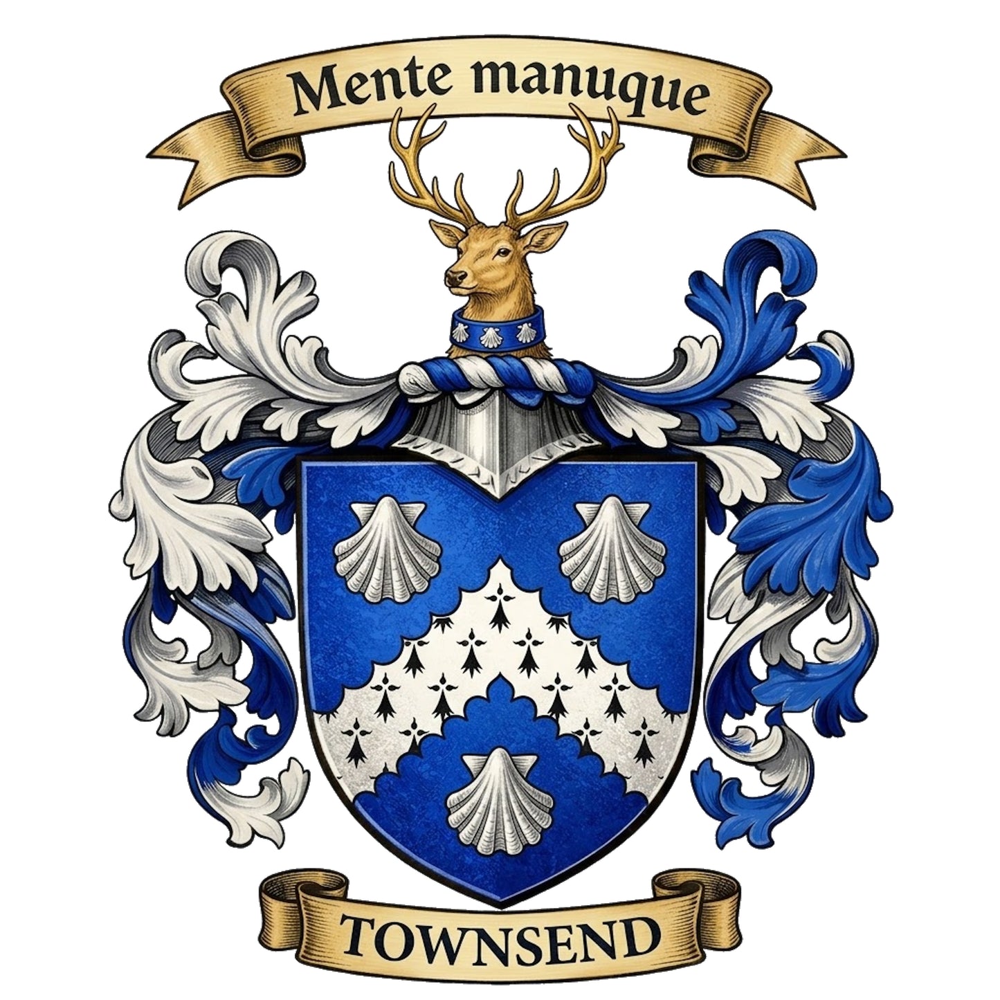 The Townsend Family Coat of Arms digital download: Includes Color PNG, B&W PNG, and SVG vector files