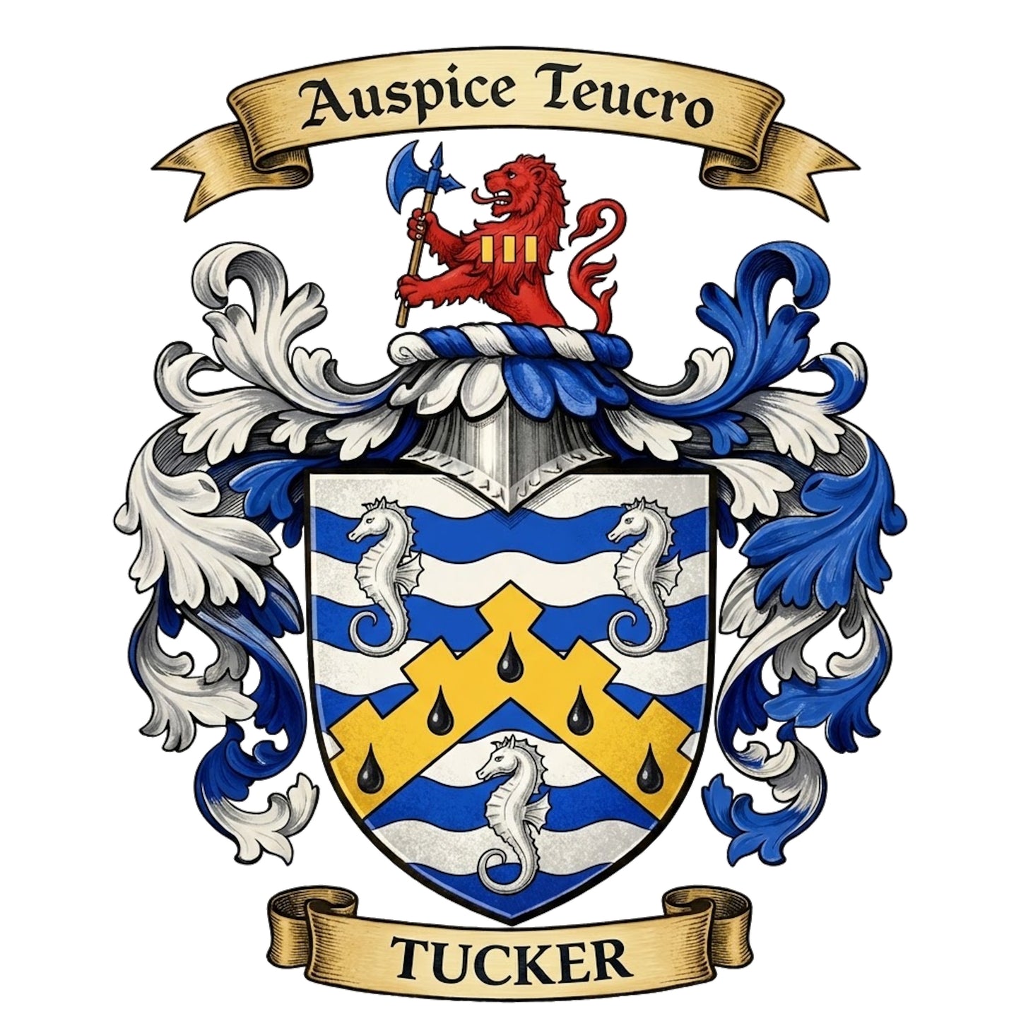 The Tucker Family Coat of Arms digital download: Includes Color PNG, B&W PNG, and SVG vector files