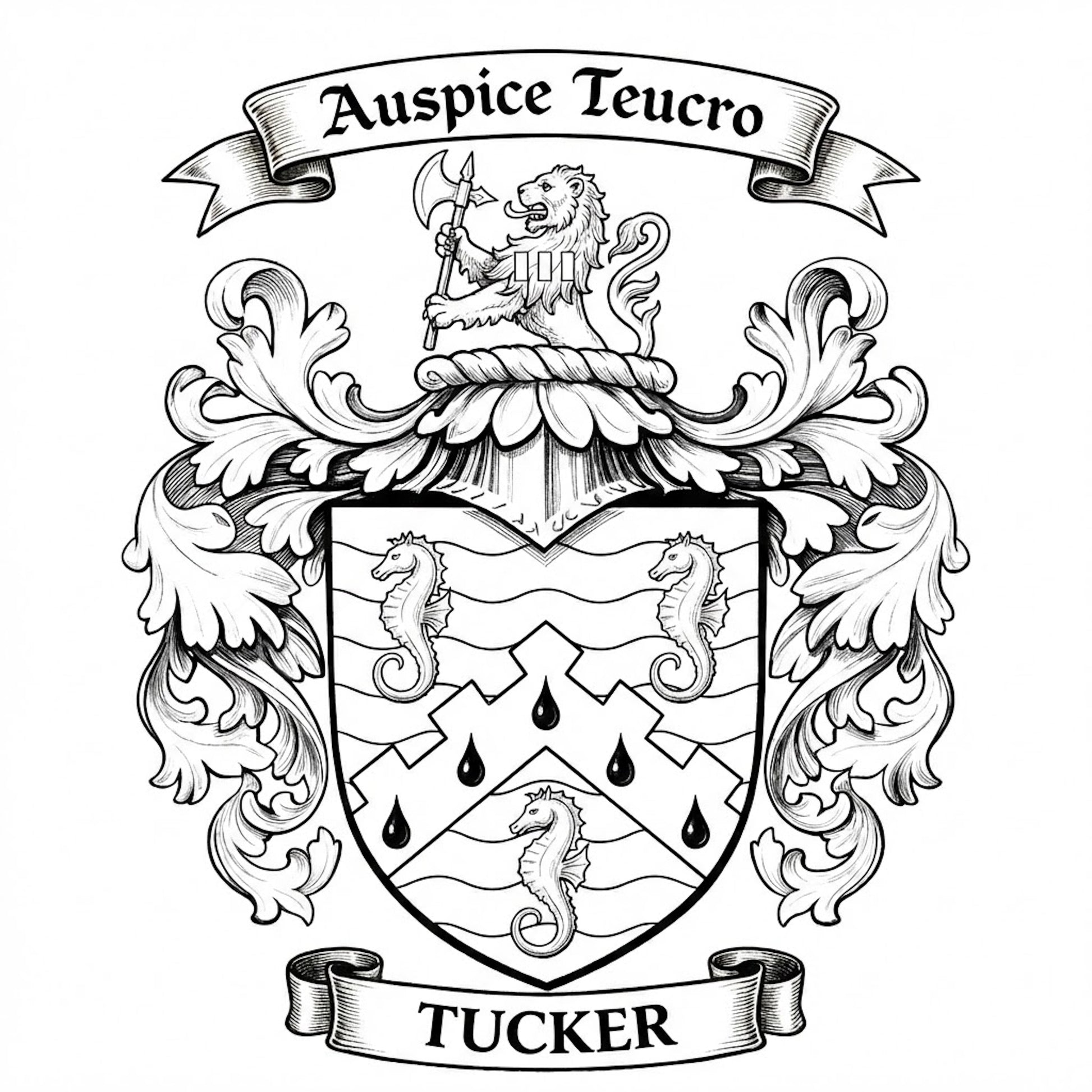 The Tucker Family Coat of Arms digital download: Includes Color PNG, B&W PNG, and SVG vector files