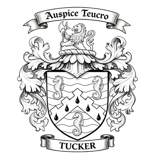 The Tucker Family Coat of Arms digital download: Includes Color PNG, B&W PNG, and SVG vector files