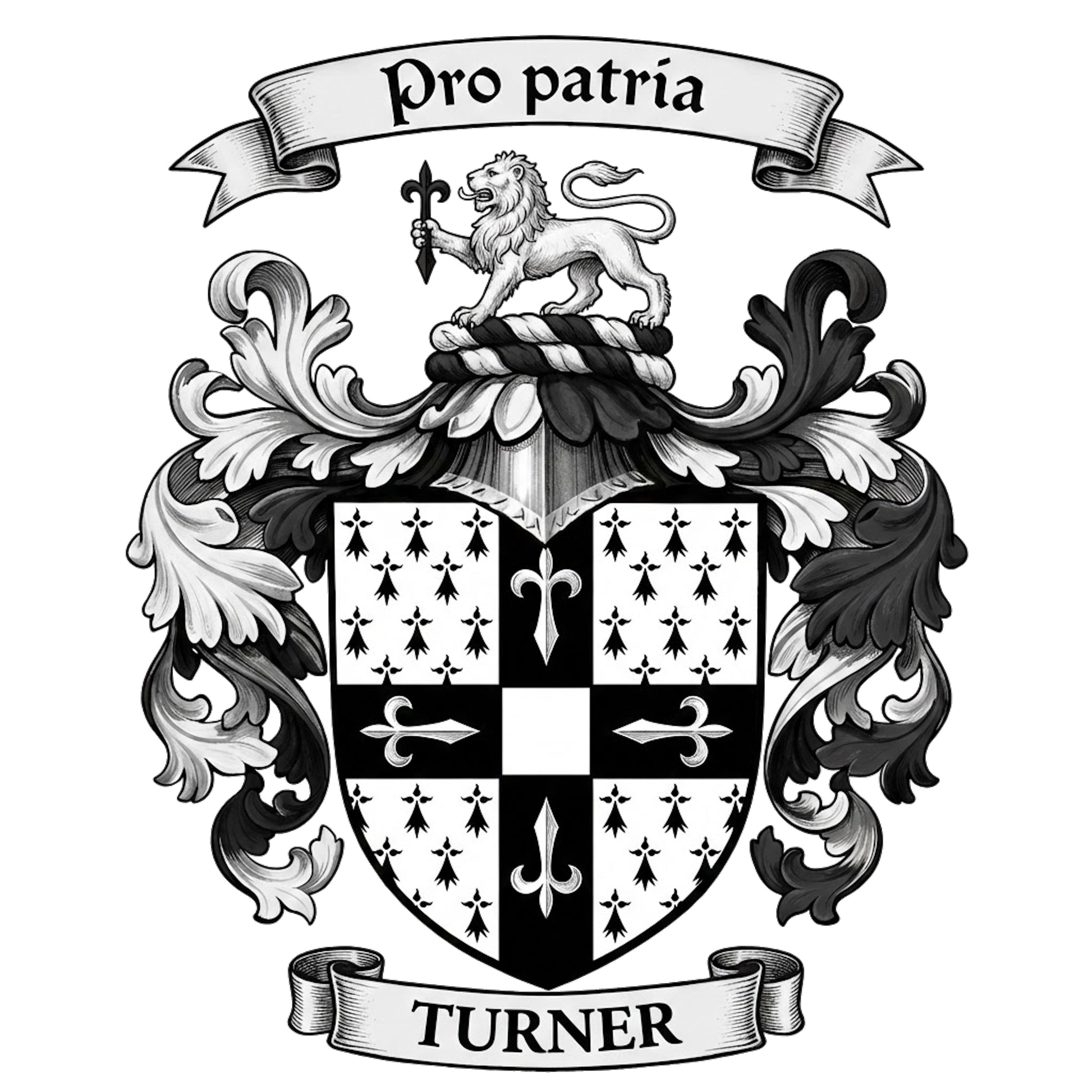 The Turner Family Coat of Arms digital download: Includes Color PNG, B&W PNG, and SVG vector files
