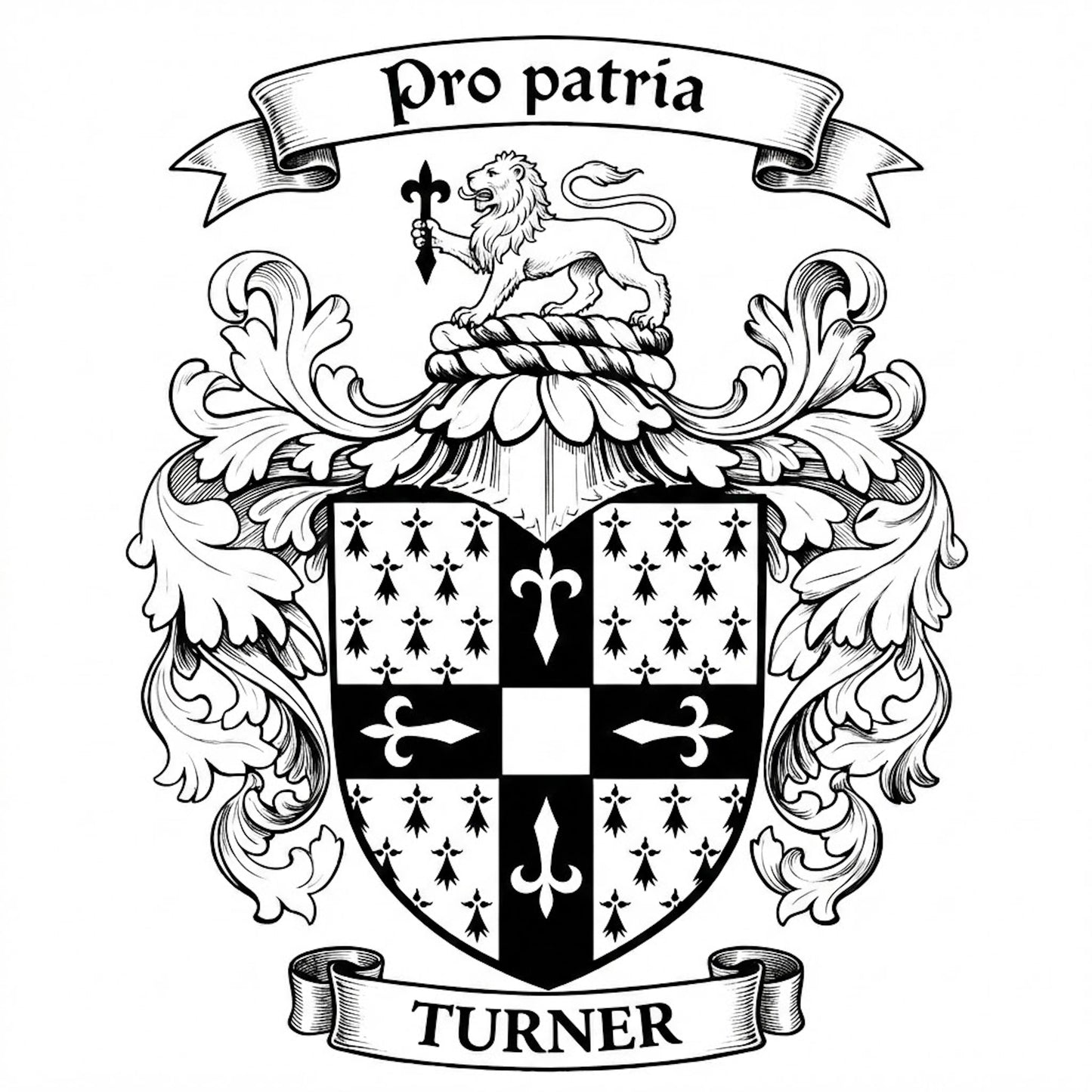 The Turner Family Coat of Arms digital download: Includes Color PNG, B&W PNG, and SVG vector files