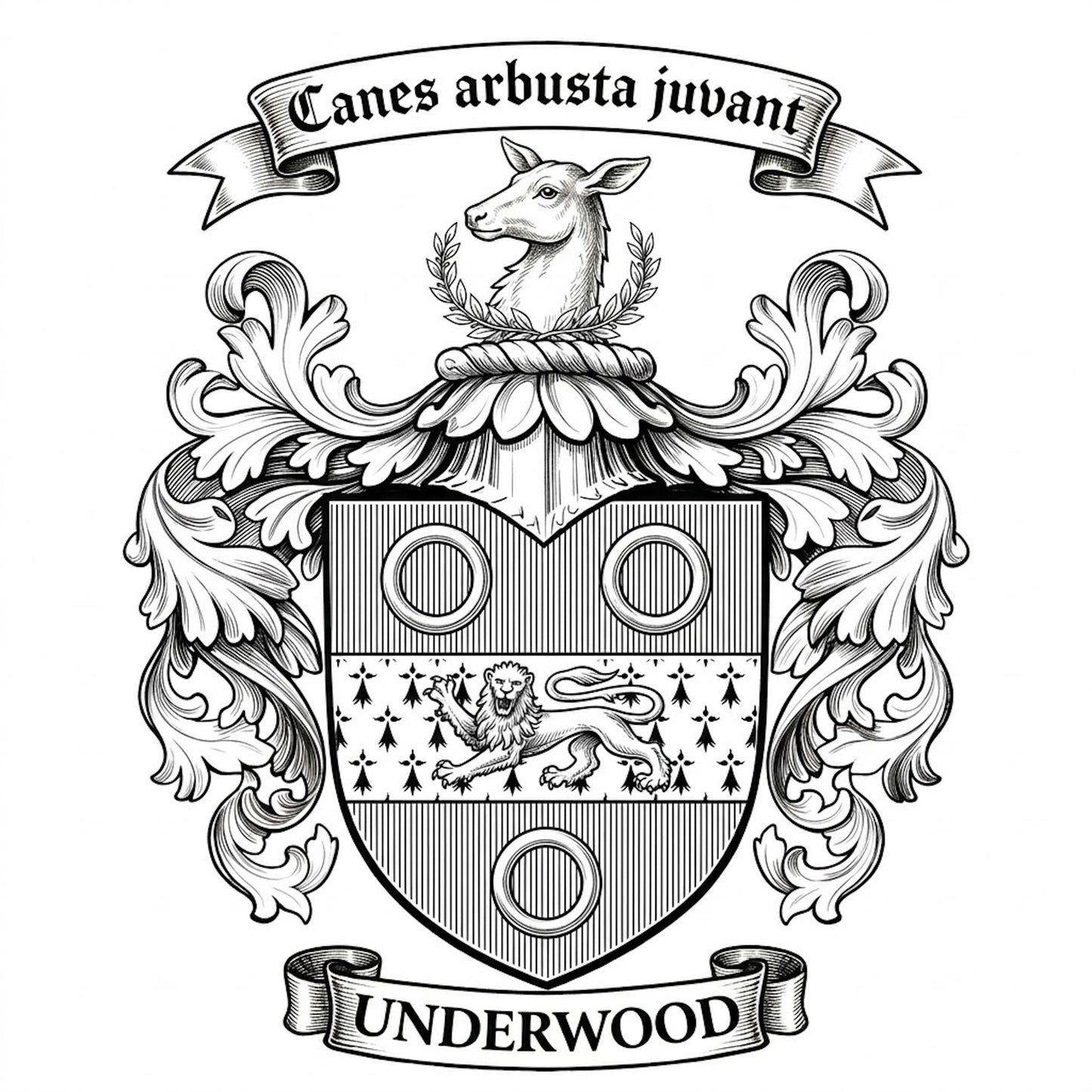 The Underwood Family Coat of Arms digital download: Includes Color PNG, B&W PNG, and SVG vector files