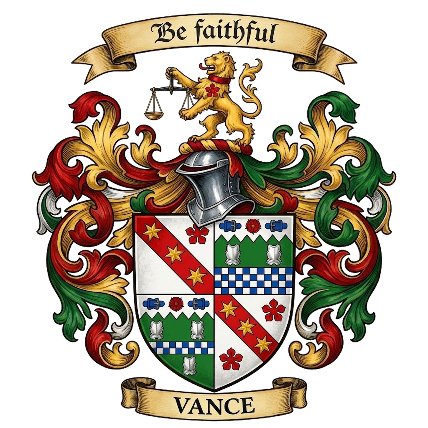 The Vance Family Coat of Arms digital download: Includes Color PNG, B&W PNG, and SVG vector files