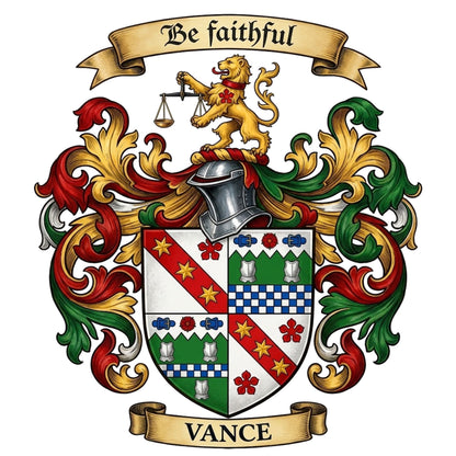 The Vance Family Coat of Arms digital download: Includes Color PNG, B&W PNG, and SVG vector files