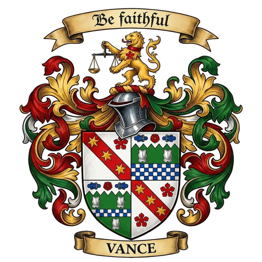 The Vance Family Coat of Arms digital download: Includes Color PNG, B&W PNG, and SVG vector files