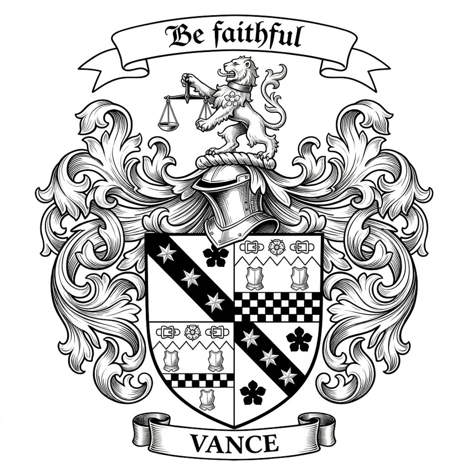 The Vance Family Coat of Arms digital download: Includes Color PNG, B&W PNG, and SVG vector files