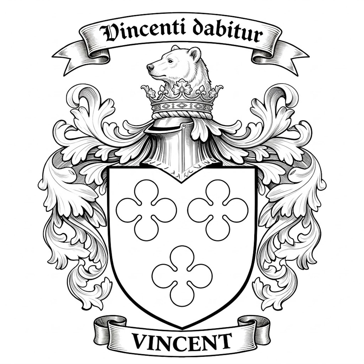 The Vincent Family Coat of Arms digital download: Includes Color PNG, B&W PNG, and SVG vector files