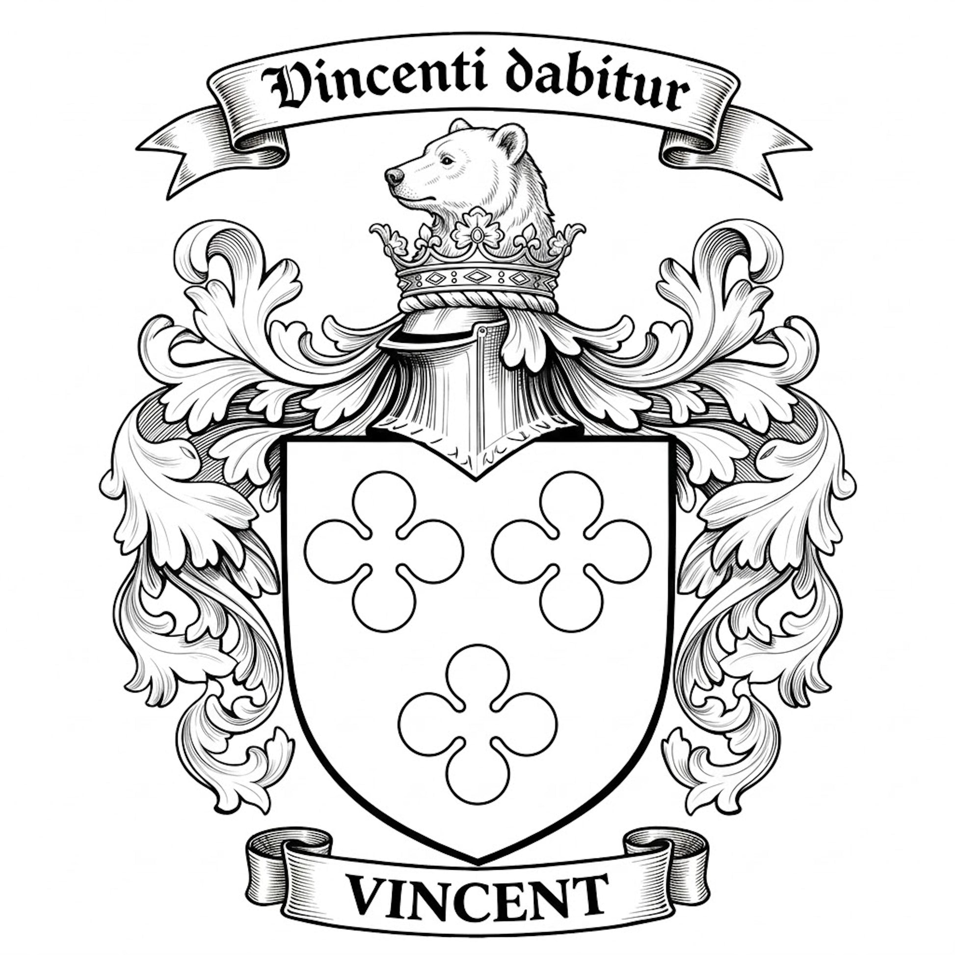 The Vincent Family Coat of Arms digital download: Includes Color PNG, B&W PNG, and SVG vector files