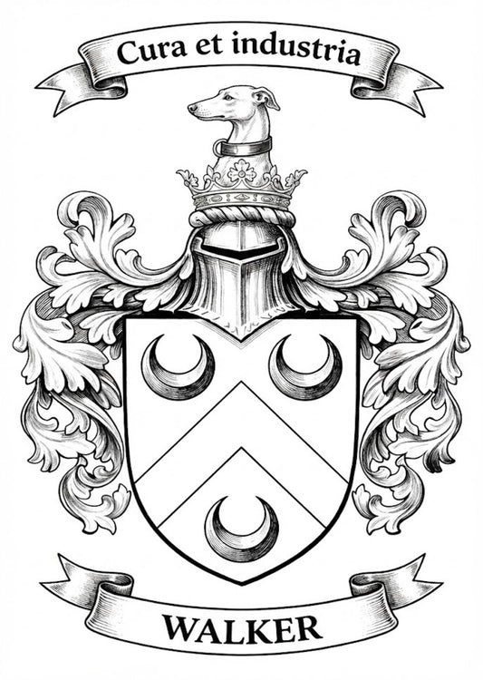 The Walker Family Coat of Arms digital download: Includes Color PNG, B&W PNG, and SVG vector files