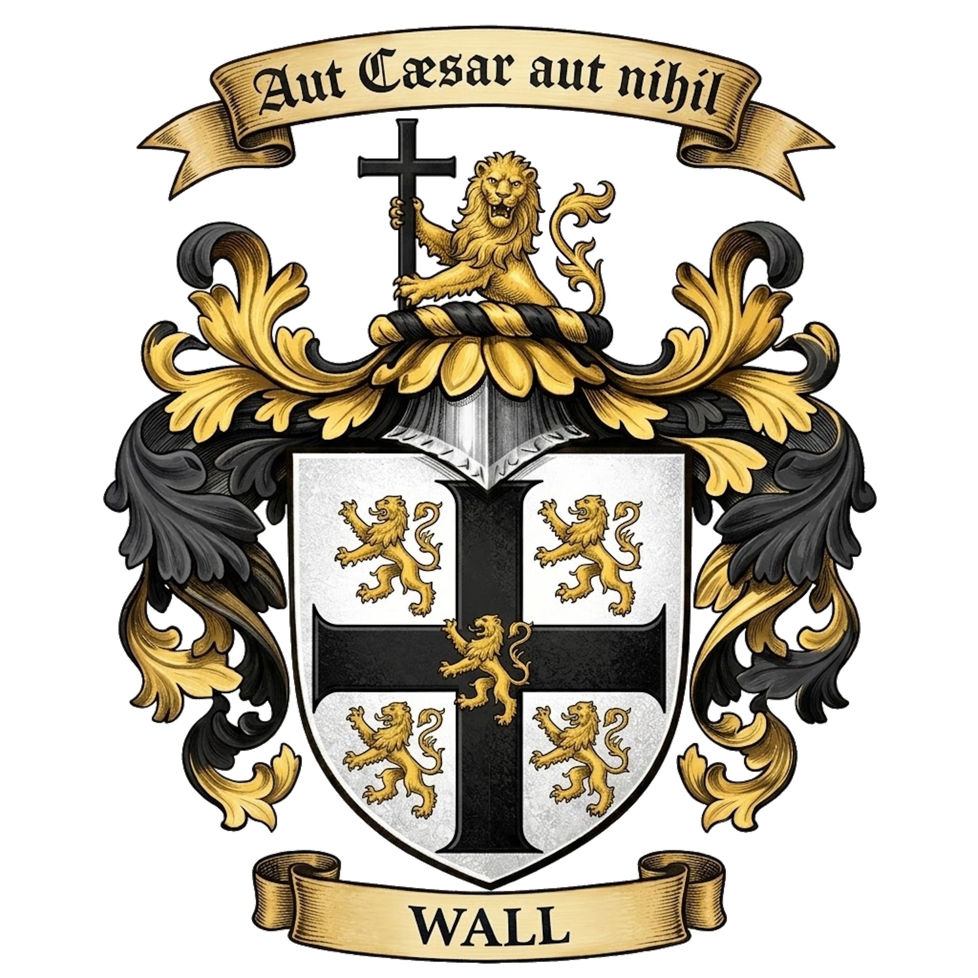 The Wall Family Coat of Arms digital download: Includes Color PNG, B&W PNG, and SVG vector files