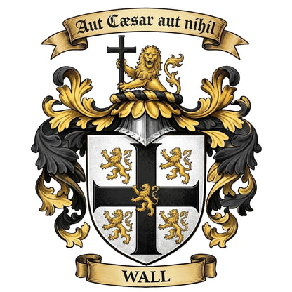 The Wall Family Coat of Arms digital download: Includes Color PNG, B&W PNG, and SVG vector files