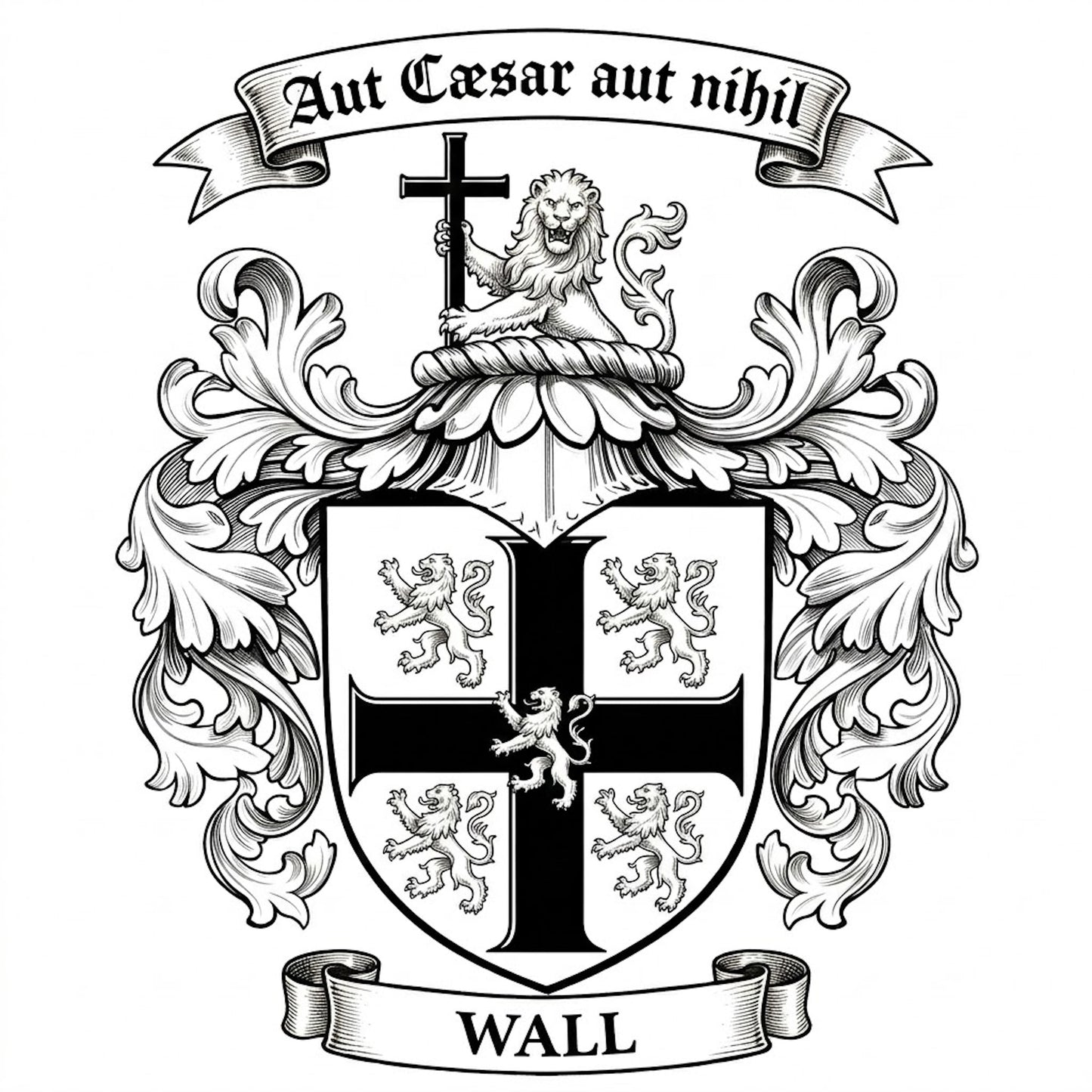 The Wall Family Coat of Arms digital download: Includes Color PNG, B&W PNG, and SVG vector files