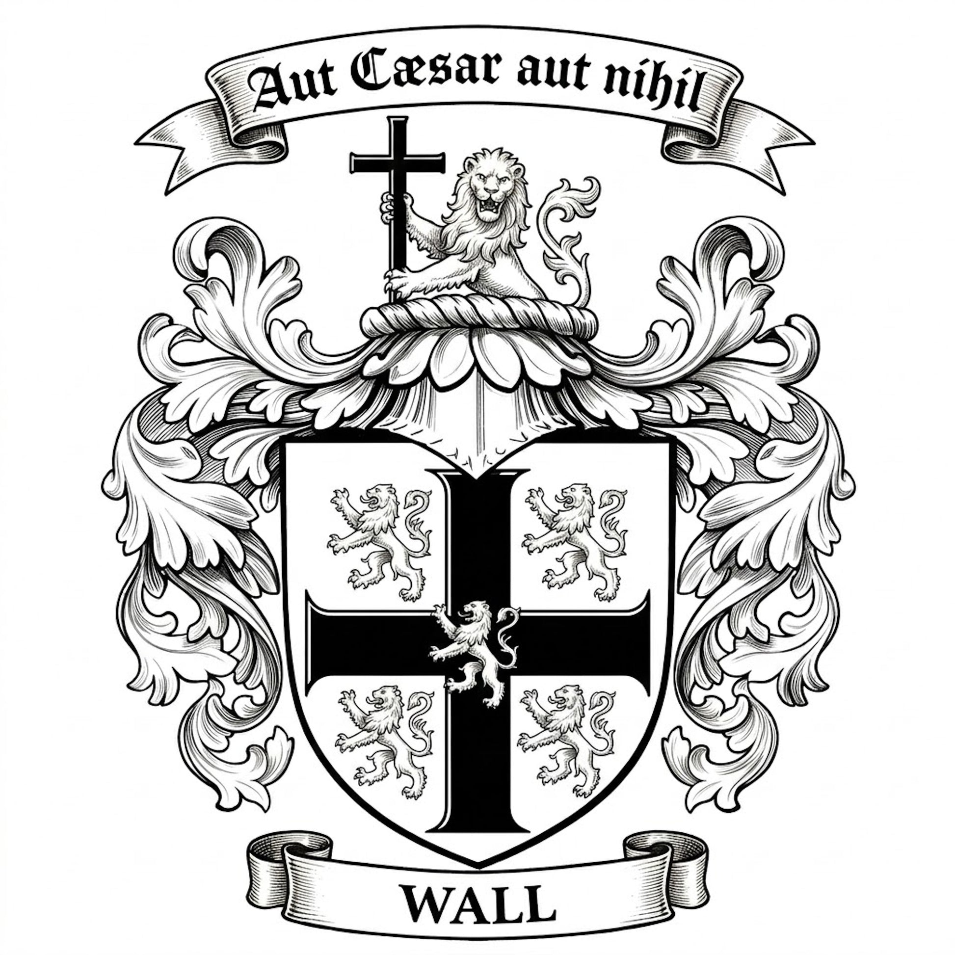 The Wall Family Coat of Arms digital download: Includes Color PNG, B&W PNG, and SVG vector files