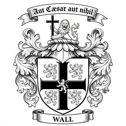 The Wall Family Coat of Arms digital download: Includes Color PNG, B&W PNG, and SVG vector files