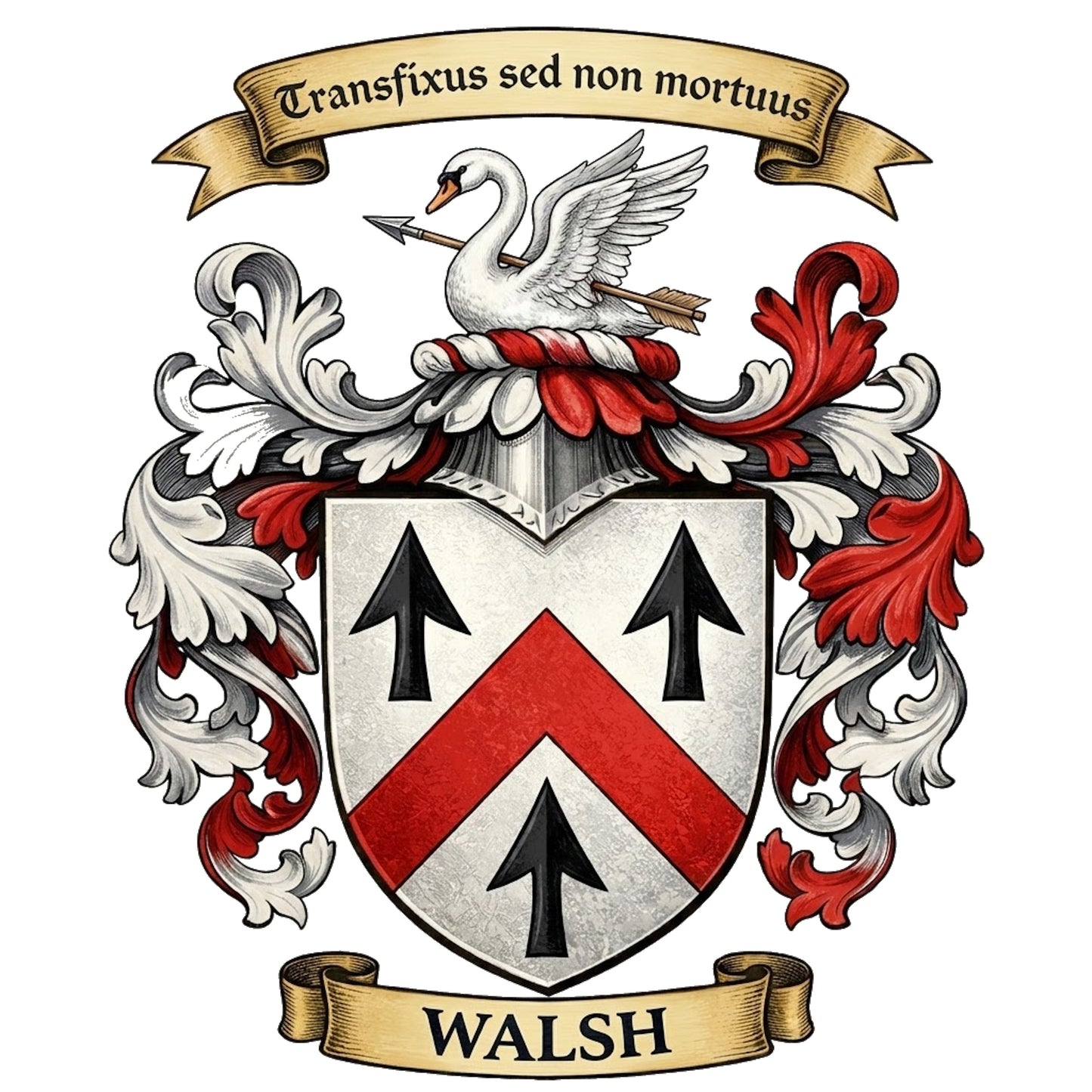 The Walsh Family Coat of Arms digital download: Includes Color PNG, B&W PNG, and SVG vector files