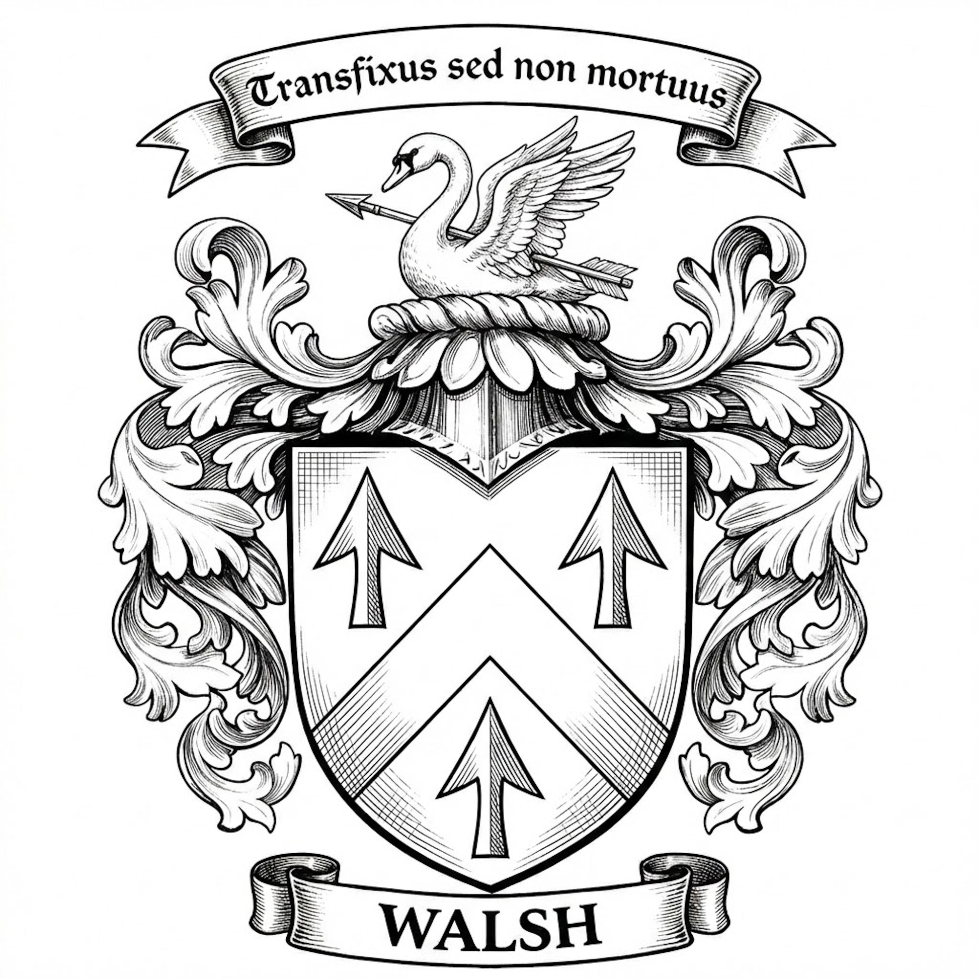 The Walsh Family Coat of Arms digital download: Includes Color PNG, B&W PNG, and SVG vector files