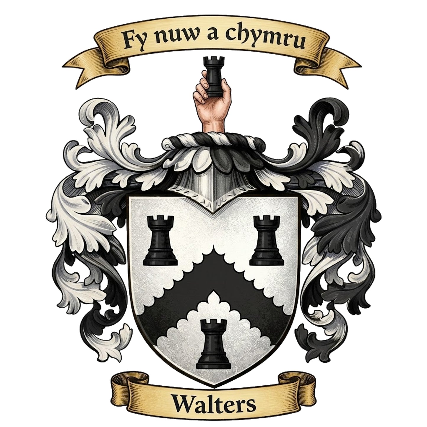 The Walters Family Coat of Arms digital download: Includes Color PNG, B&W PNG, and SVG vector files