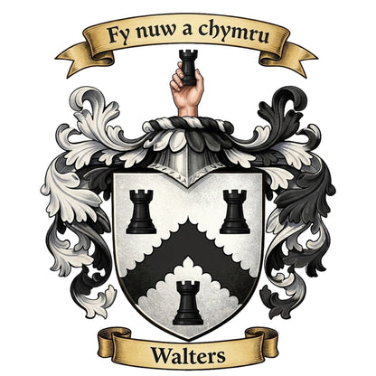 The Walters Family Coat of Arms digital download: Includes Color PNG, B&W PNG, and SVG vector files
