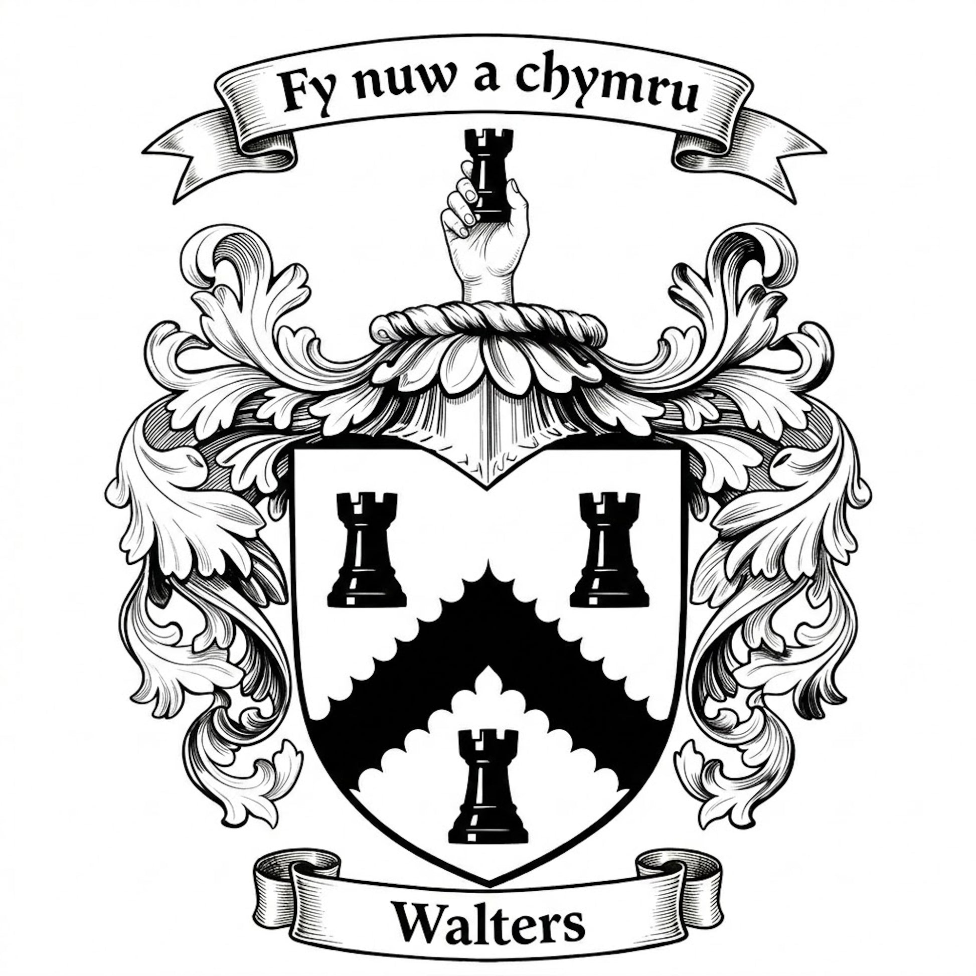 The Walters Family Coat of Arms digital download: Includes Color PNG, B&W PNG, and SVG vector files