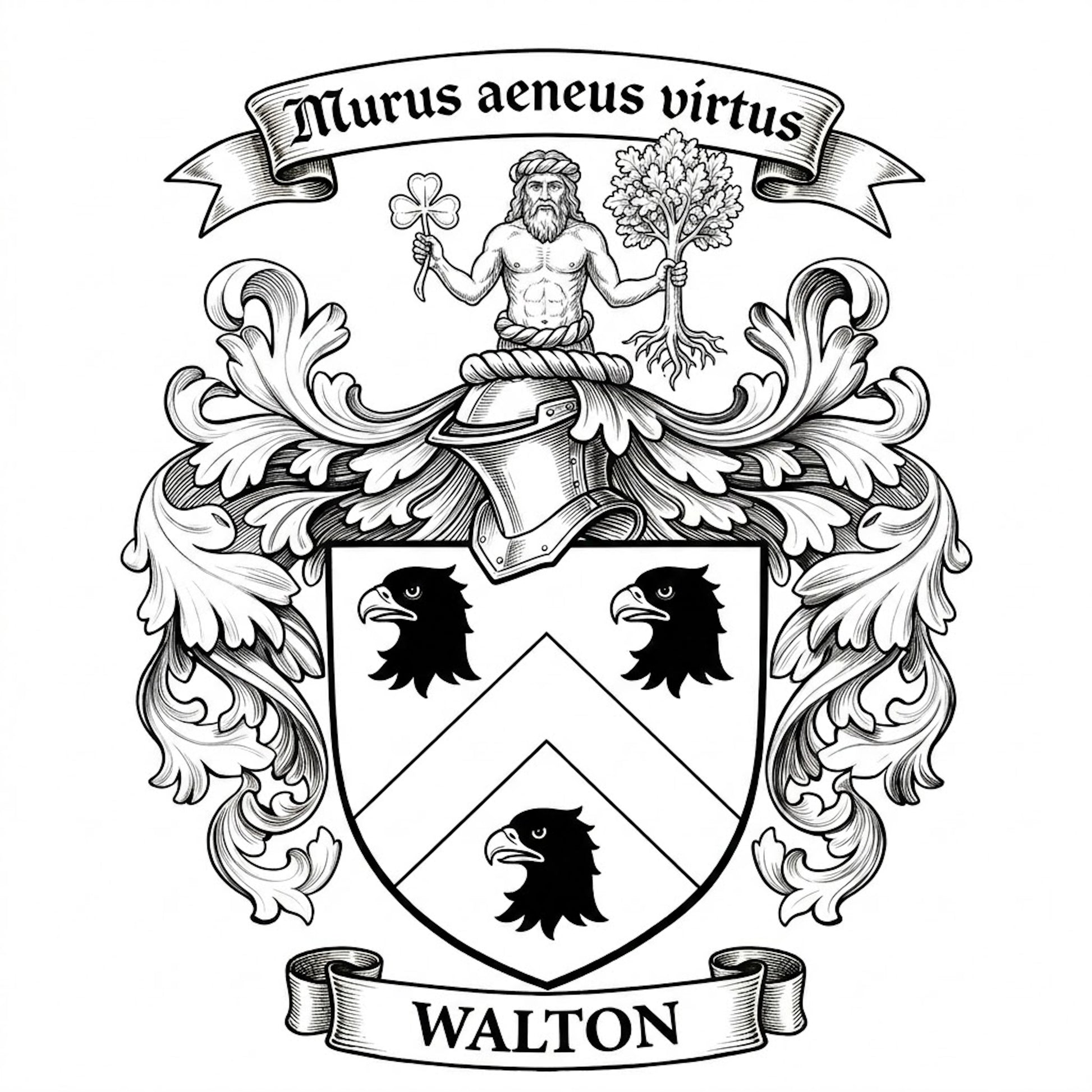 The Walton Family Coat of Arms digital download: Includes Color PNG, B&W PNG, and SVG vector files